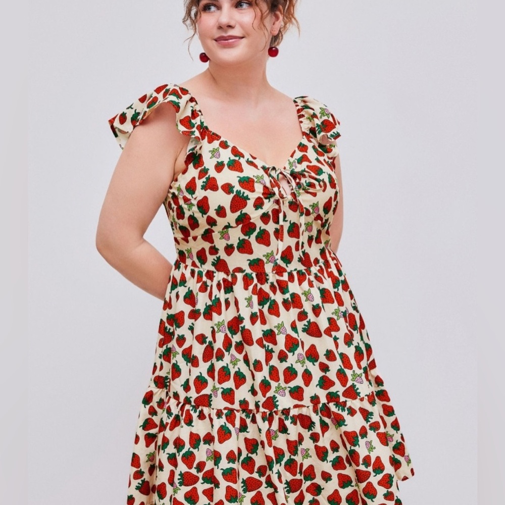 Cider Cream Dress with Red Strawberry Print